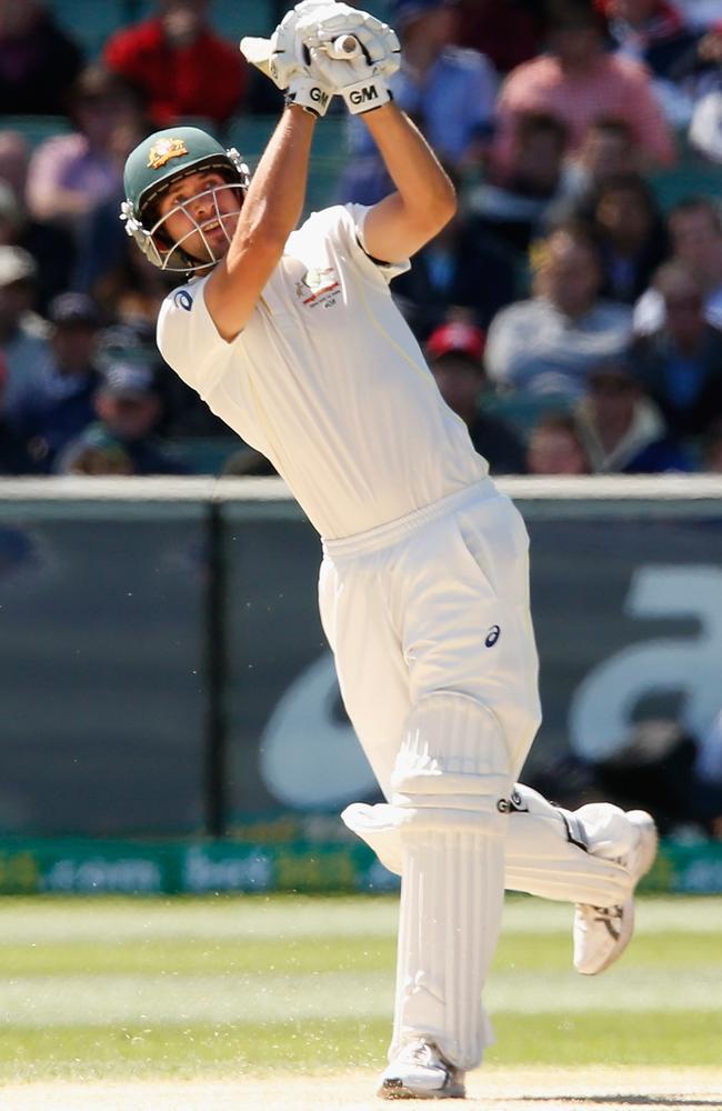 Joe Burns hit his first Test boundary off Ravi Ashwin.