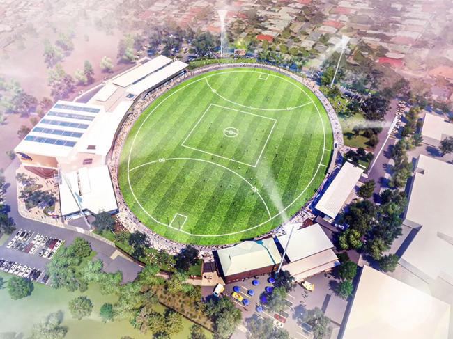 Vision of the Adelaide Football Club’s proposed new training, administration and community precinct at Thebarton Oval. Picture: City Collective