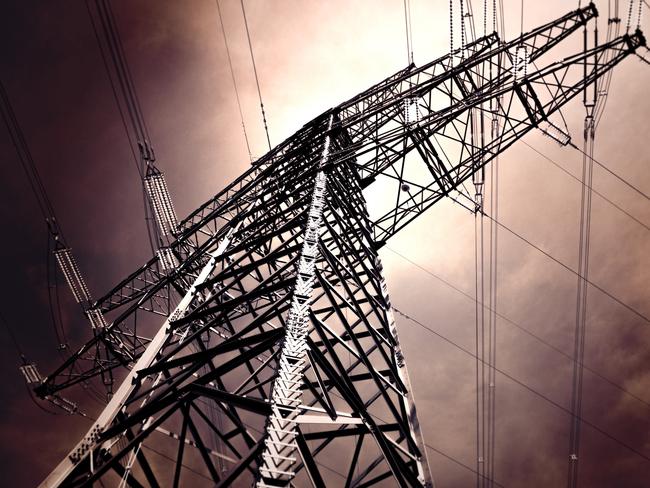 Transmission tower / power lines stock image.