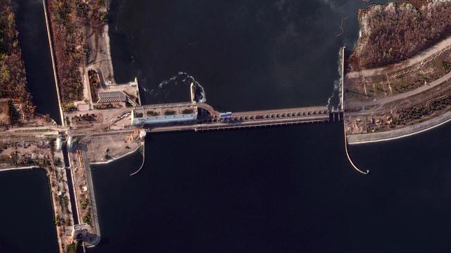 An overview of Nova Kakhovka dam, Kherson region, amid Russia’s invasion of Ukraine. Satellite imagery now forms essential intelligence. Picture: Maxar Technologies/AFP