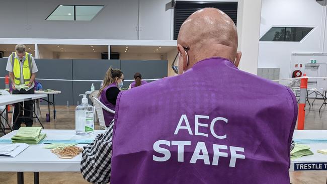 Australian Electoral Commission staff sorting through the votes for the 2022 Federal Election at the Darwin pre-poll centre, at  Osgood Dr, Eaton. generic: voting, AEC