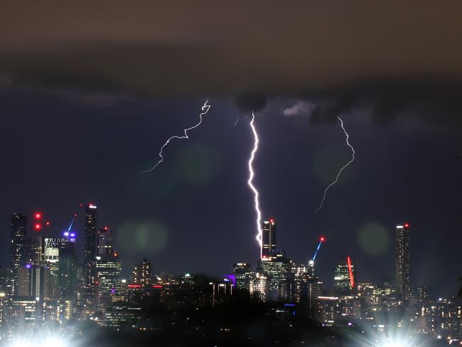 Lightning over Brisbane on Wednesday night. Picture: David Clark