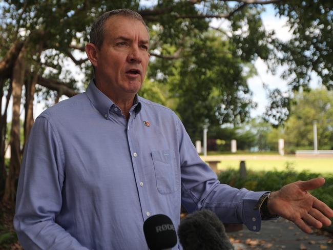 Corrections Minister Gerard Maley announcing a record 2025-26 budget investment in the Territory's prisons. Picture: Zizi Averill
