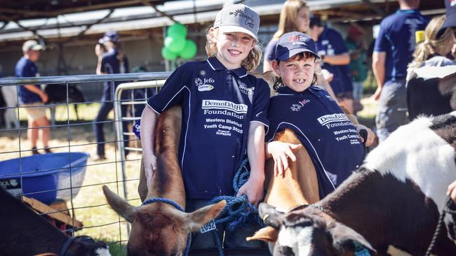 WestVic Dairy camp participants Domonic McGuire and Noah Pegg at Noorat Showgrounds last week. Photo: Nicole Cleary