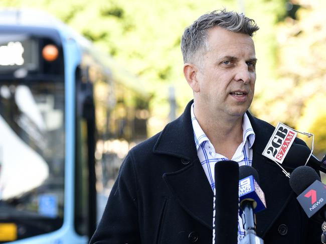 NSW Minister for Transport and Roads Andrew Constance speaks to the media during a press conference in Sydney, Sunday, July 28, 2019. Commuters will soon be able to tap on and off Sydney's buses using their credit cards under a further expansion to NSW's Opal card system. (AAP Image/Bianca De Marchi) NO ARCHIVING