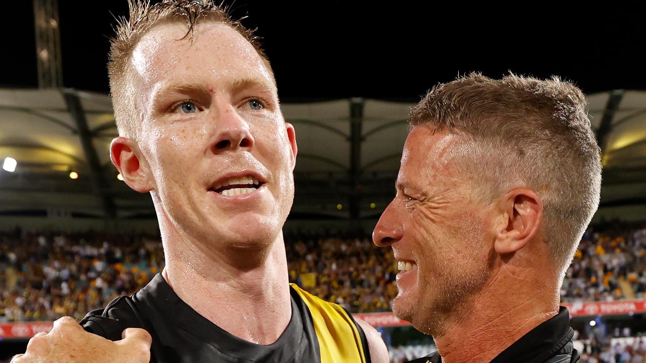 Richmond coach Damien Hardwick has heaped praise on milestone man Jack Riewoldt. Picture: AFL Photos/Getty Images