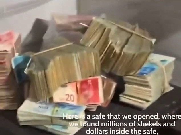 Millions of shekels were found in a safe inside Yahya Sinwar's bedroom. Picture: IDF&gt;