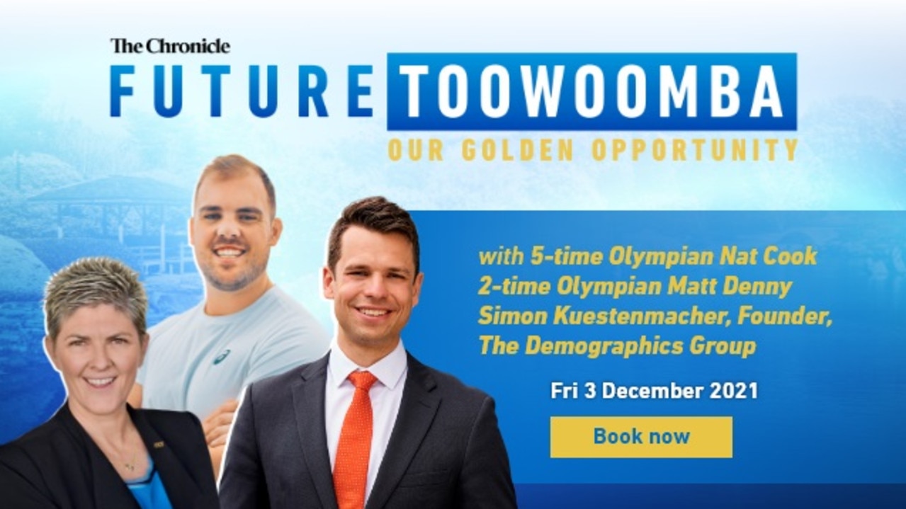 Olympians Nat Cook and Matt Denny, and demographer Simon Kuestenmacher, will speak at the Future Toowoomba lunch on December 3.