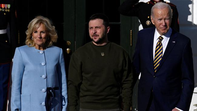 First Lady Jill Biden with Mr Zelensky and her husband. Picture: AFP