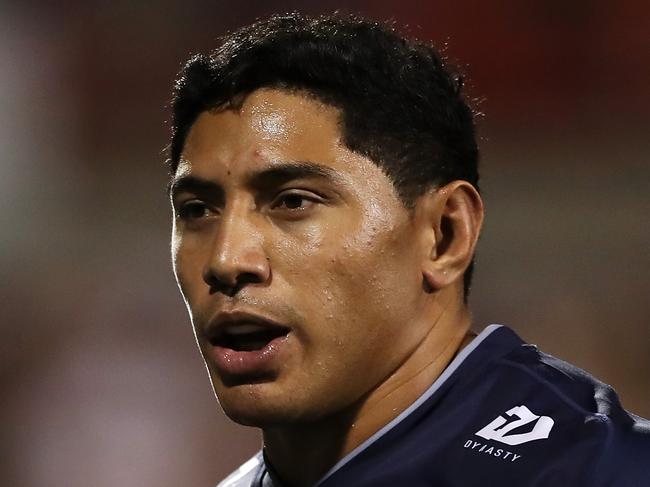 SYDNEY, AUSTRALIA - MARCH 13: Jason Taumalolo of the Cowboys looks dejected after a try looks dejected after a try during the round one NSW Cup match between the Penrith Panthers and the South Sydney Rabbitohs at Panthers Stadium, on March 13, 2021, in Sydney, Australia. (Photo by Mark Kolbe/Getty Images)