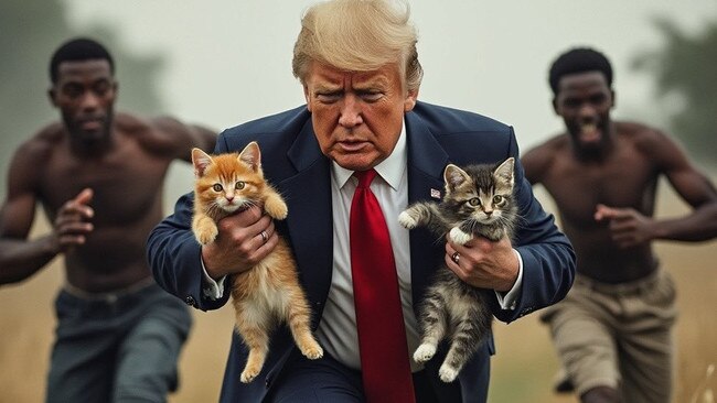 Images of Donald Trump protecting cats and ducks have gone viral on social media. Picture: X/Twitter.