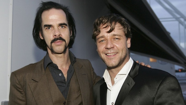 Nick Cave and Russell Crowe in 2005, five years after the original Gladiator’s release. Picture: Getty Images