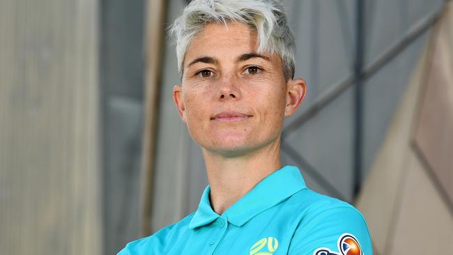 MELBOURNE, AUSTRALIA - FEBRUARY 07: Michelle Heyman of the Matildas poses during the Matildas squad announcement ahead of the AFC Women's Olympic Football Tournament Paris 2024 Asian Qualifiers, at Federation Square on February 07, 2024 in Melbourne, Australia. (Photo by Josh Chadwick/Getty Images)