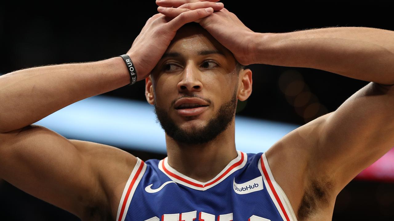 WASHINGTON, DC - DECEMBER 05: Ben Simmons #25 of the Philadelphia 76ers reacts against the Washington Wizards during the first half at Capital One Arena on December 5, 2019 in Washington, DC. NOTE TO USER: User expressly acknowledges and agrees that, by downloading and or using this photograph, User is consenting to the terms and conditions of the Getty Images License Agreement. (Photo by Patrick Smith/Getty Images)