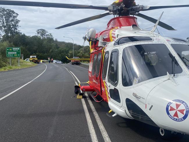 The Westpac Rescue Helicopter at a crash at Tyndale on Monday.