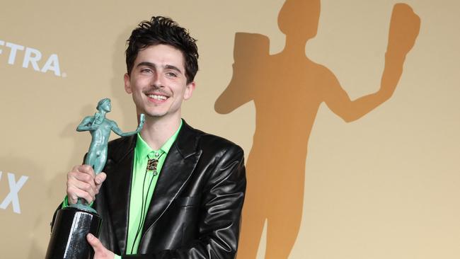 US-French actor Timothee Chalamet won the Best Actor award for his performance in A Complete Unknown at the 2025 Screen Actors Guild Awards. Picture: AFP