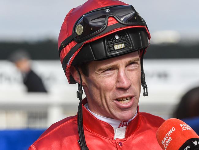 John Allen after winning the Hygain Winners Choice Two-Years-Old Maiden Plate at Sportsbet-Ballarat Synthetic Racecourse on June 29, 2021 in Ballarat, Australia. (Brett Holburt/Racing Photos via Getty Images)