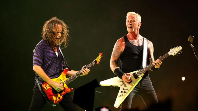 Kirk Hammett and James Hetfield of Metallica perform at MetLife Stadium in East Rutherford, New Jersey. Picture: Theo Wargo/Getty Images