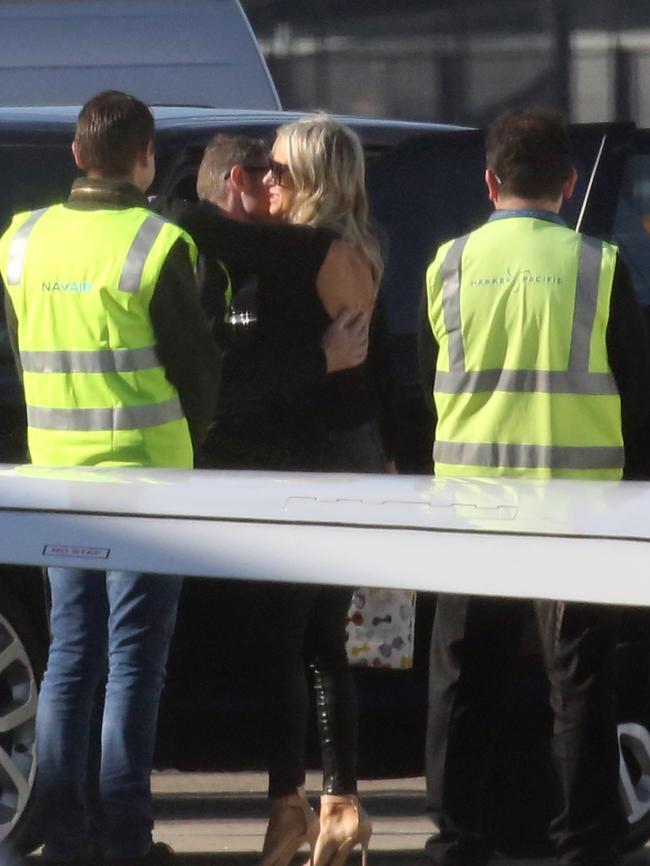 She hugs staff at Hawker Pacific base. Picture: Brianne Makin