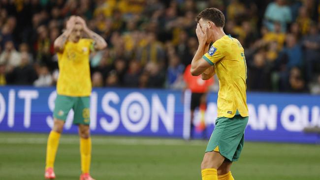 Missed chances were the story of the night for the Socceroos. Picture: Michael Klein