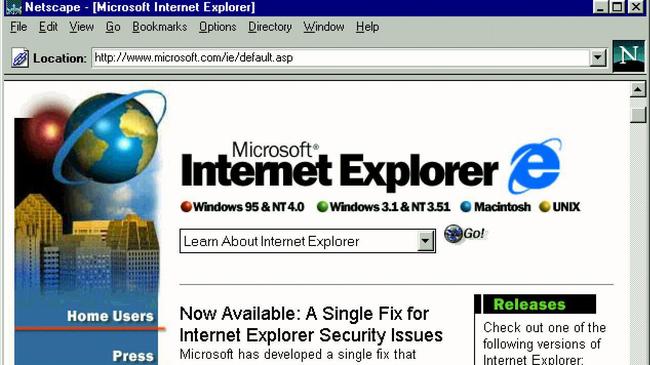 Internet Explorer’s web page in 1998, seen on the competing Netscape browser.