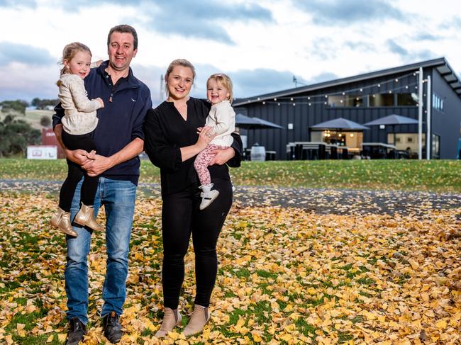 Plenty Cider owners Adam and Grace D'Arcy with their daughters Isabella and Charlotte. Picture: Supplied