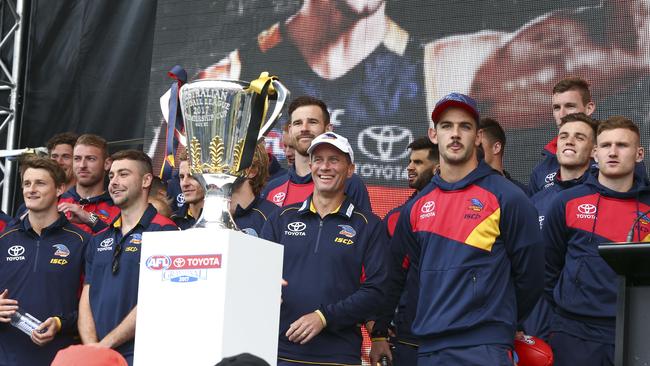 Don Pyke and the Crows eye off the premiership cup ahead of last year’s grand final. Picture Sarah Reed