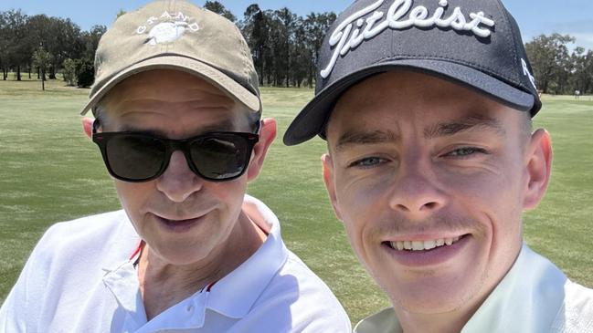 Robbie Dolan (right) and his dad at the Queensland PGA Championship at Nudgee on Sunday. Picture: Robbie Dolan