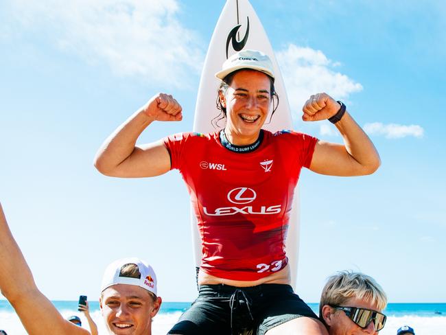 OÃÂ»AHU, HAWAII - FEBRUARY 8: Two-time WSL Champion Tyler Wright of Australia after winning the Final at the Lexus Pipe Pro on February 8, 2025, at OÃÂ»ahu, Hawaii. (Photo by Tony Heff/World Surf League)