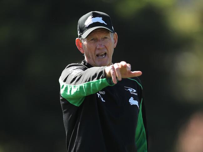 SYDNEY, AUSTRALIA - MARCH 15: Rabbitohs head coach Wayne Bennett looks on during a South Sydney Rabbitohs NRL training session at Redfern Oval on March 15, 2021 in Sydney, Australia. (Photo by Matt King/Getty Images)