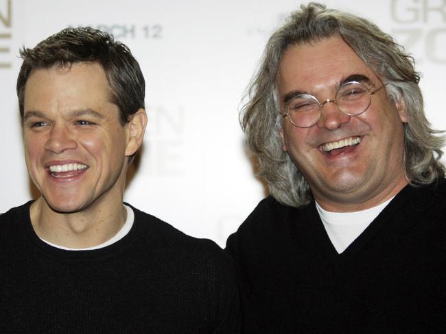 Together again ... Matt Damon, left, and forthcoming Bourne film director Paul Greengrass, together in 2010. Picture: AP Photo/Lefteris Pitarakis