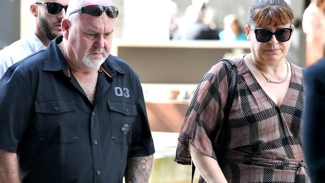 Parents of Jack Beasley with family and friends outside court. Brett and Belinda Beasley before confronting the accused. Picture: NCA NewsWire / John Gass