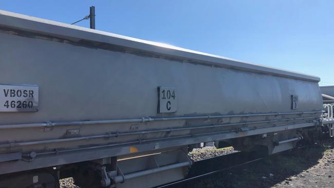 Queensland Rail's maintenance team immediately stepped in to cover the vile language with a new coat of paint. Picture: Queensland Rail