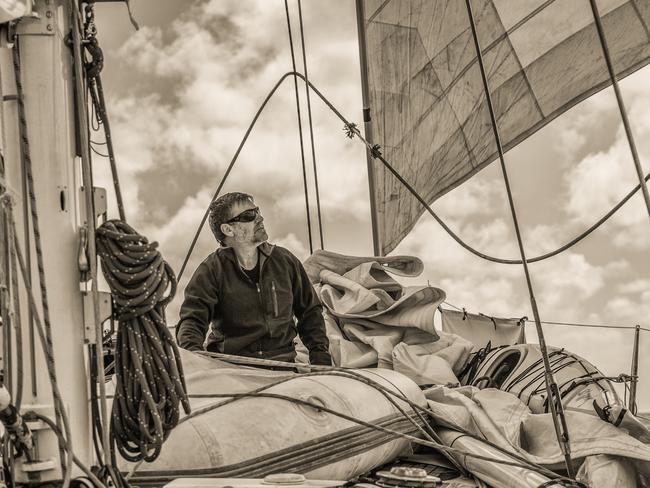 Peter Marmion aboard Helsal IV, off South West Cape. The image features in Peter's new book Hidden Worlds. Picture: Jimmy Emms/Hobart Yachts