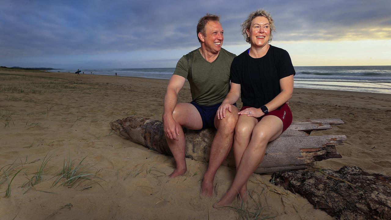 Labor leader Steven Miles with wife Kim on the Sunshine Coast during the election campaign. Picture: Adam Head