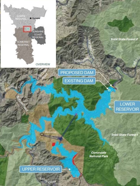 A map of the proposed Borumba pumped hydro project.