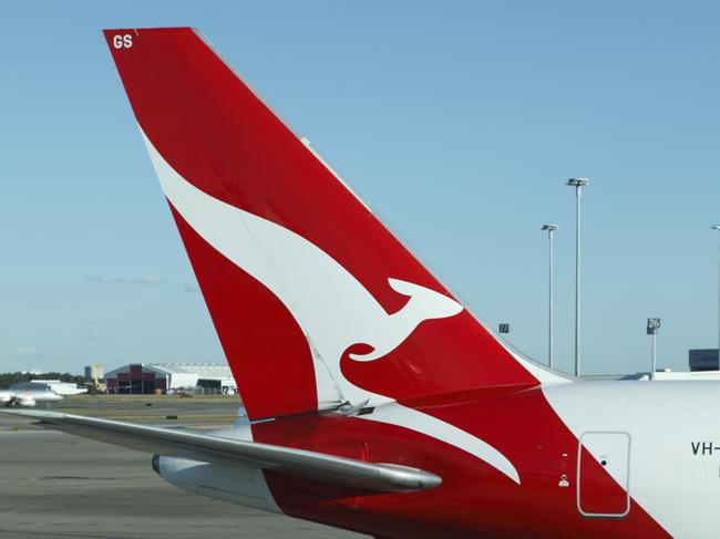 Brisbane, Australia - August 18, 2011: Qantas is an Australian airline with an international reputation for safety and quality. It is known for its distinctive kangaroo design on the aircraft tail. Here is a Qantas 767 tail at Brisbane airport.