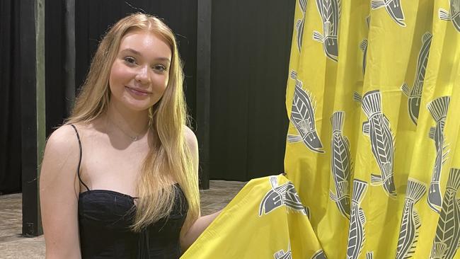 Up and coming Gunggandji fashion designer Holly McInnes and her aunt Simone Arnol have created four pieces each for their Woven inspired, Fish/Guyu, Lemon and Rice, collection.