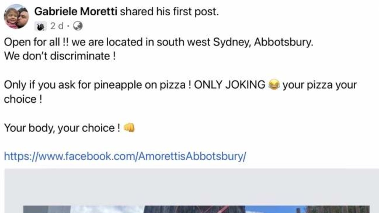 Amoretti’s owner posted this on Facebook. Picture: Sydney Morning Herald / Facebook