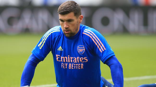 NEWCASTLE UPON TYNE, ENGLAND - MAY 02: Mat Ryan of Arsenal warms up during the Premier League match between Newcastle United and Arsenal at St. James Park on May 02, 2021 in Newcastle upon Tyne, England. Sporting stadiums around the UK remain under strict restrictions due to the Coronavirus Pandemic as Government social distancing laws prohibit fans inside venues resulting in games being played behind closed doors. (Photo by Lindsey Parnaby - Pool/Getty Images)