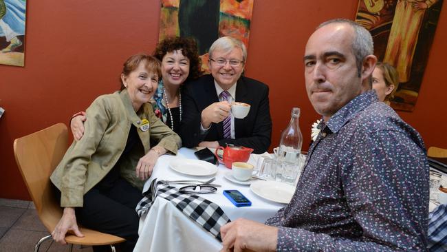 The Northern Star editor has coffee with then Member for Page Janelle Saffin, Prime Minister Kevin Rudd and his wife Therese Rein Cafe Capello. Photo Cathy Adams / The Northern Star