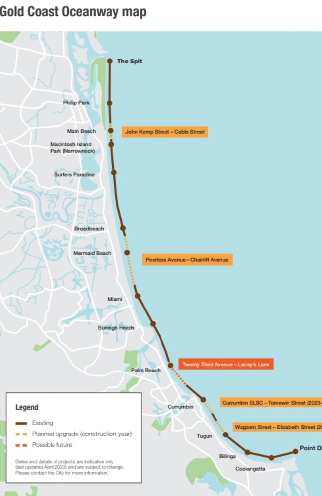 A man showing the Oceanway along with completed sections and missing links. Source: Gold Coast City Council.