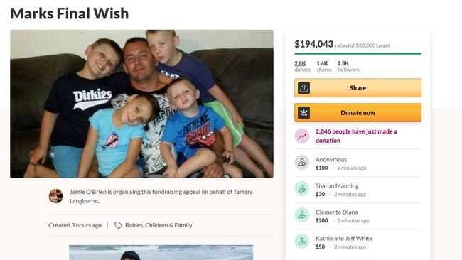 The GoFundMe goal of $30,000 for Mr Keane's family has been exceeded by more than $160,000. Picture: supplied