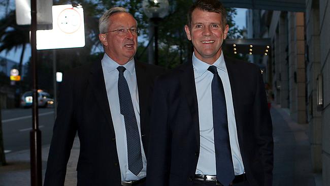 Premier Mike Baird arrives to have dinner with Alan Jones on Monday.