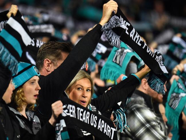 ADELAIDE, AUSTRALIA - SEPTEMBER 09:  Fans show their support during the AFL First Elimination Final match between Port Adelaide Power and West Coast Eagles at Adelaide Oval on September 9, 2017 in Adelaide, Australia.  (Photo by Daniel Kalisz/Getty Images)