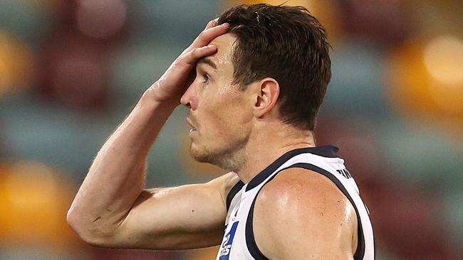 AFL Round 18. 18/09/2020.  St Kilda vs GWS Giants at the Gabba, Brisbane.  Jeremy Cameron of the Giants reacts after missing a set shot Q2  . Pic: Michael Klein