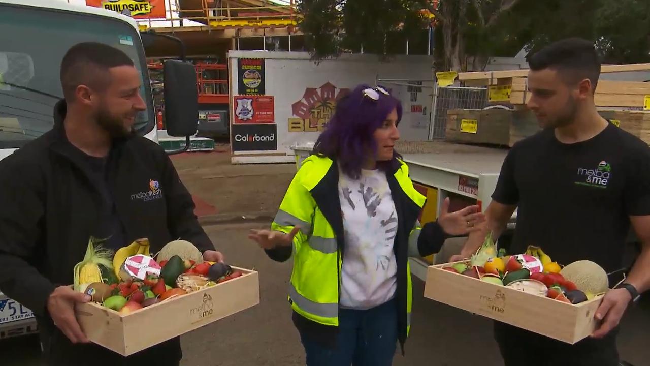 Tanya attempts to win back her rivals with a fruit basket. Picture: Supplied, Channel 9