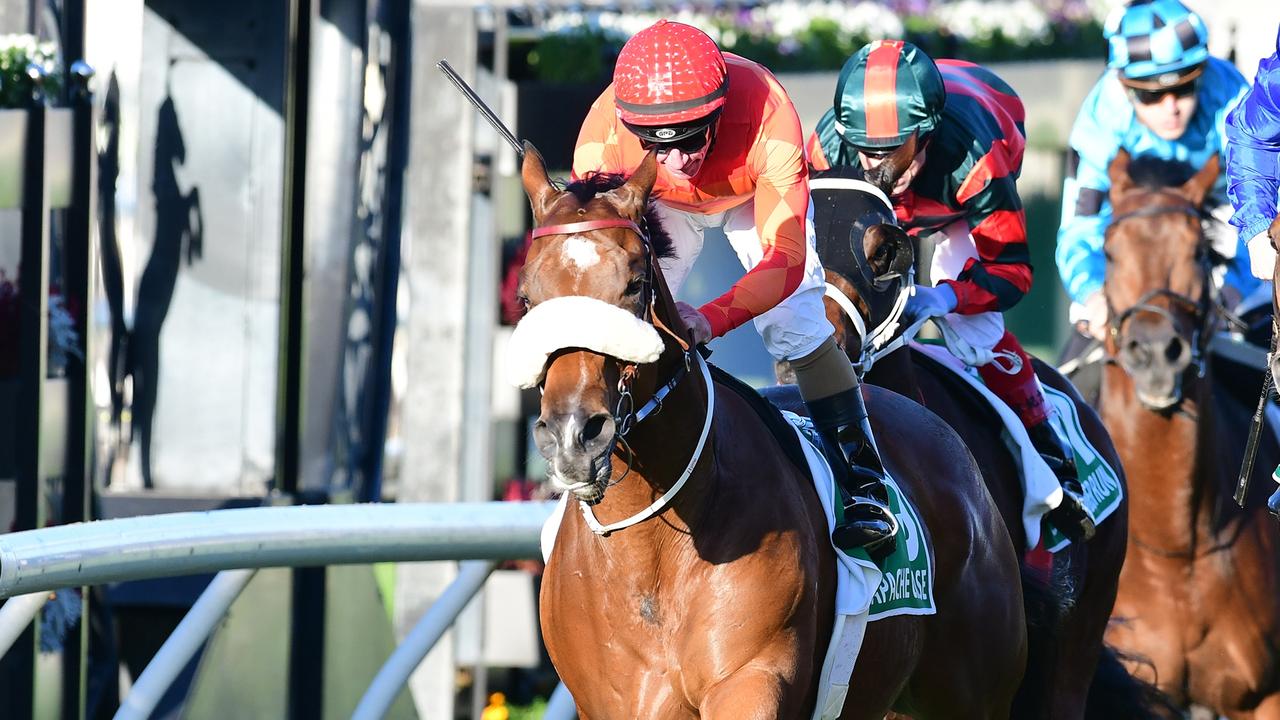 Apache Chase leads all the way to win the Group 1 Kingsford-Smith Cup at Eagle Farm and land Desleigh Forster's first Group 1. Picture: Grant Peters–Trackside Photography