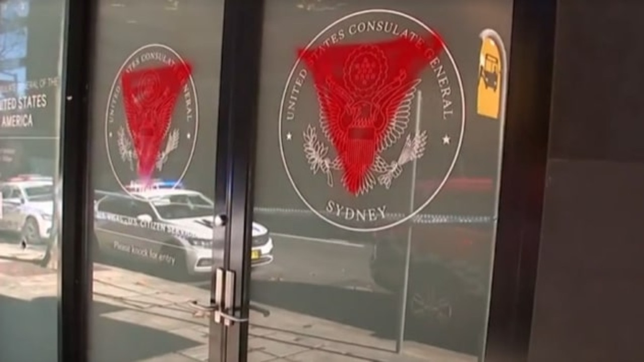 The US consulate in North Sydney was allegedly vandalised on Monday. Picture: Sky News