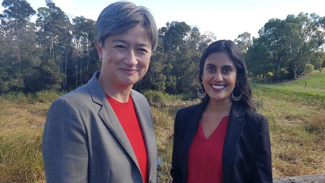 Penny Wong and Shireen Morris at Tarralla Creek. Picture: Kiel Egging.